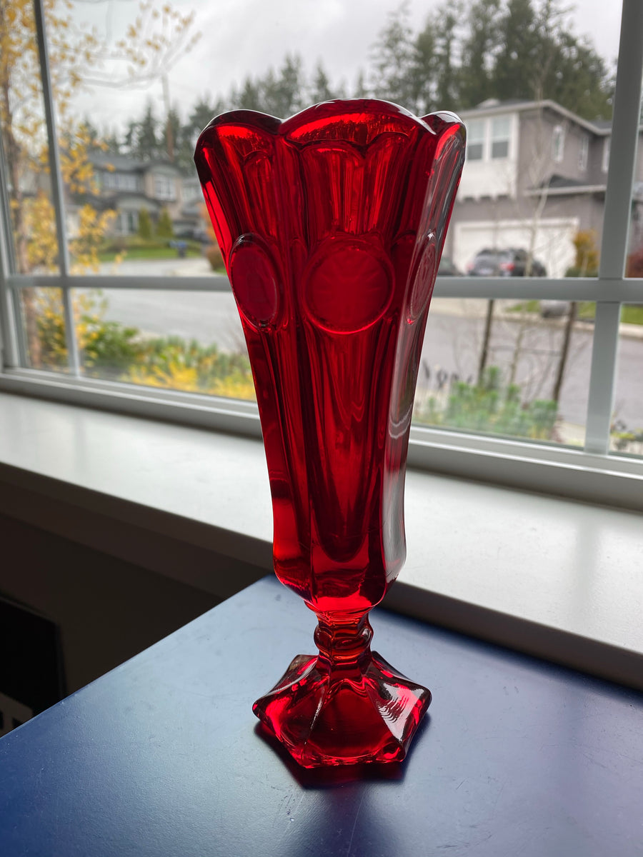 Mid-Century Fostoria glass vase in American Red